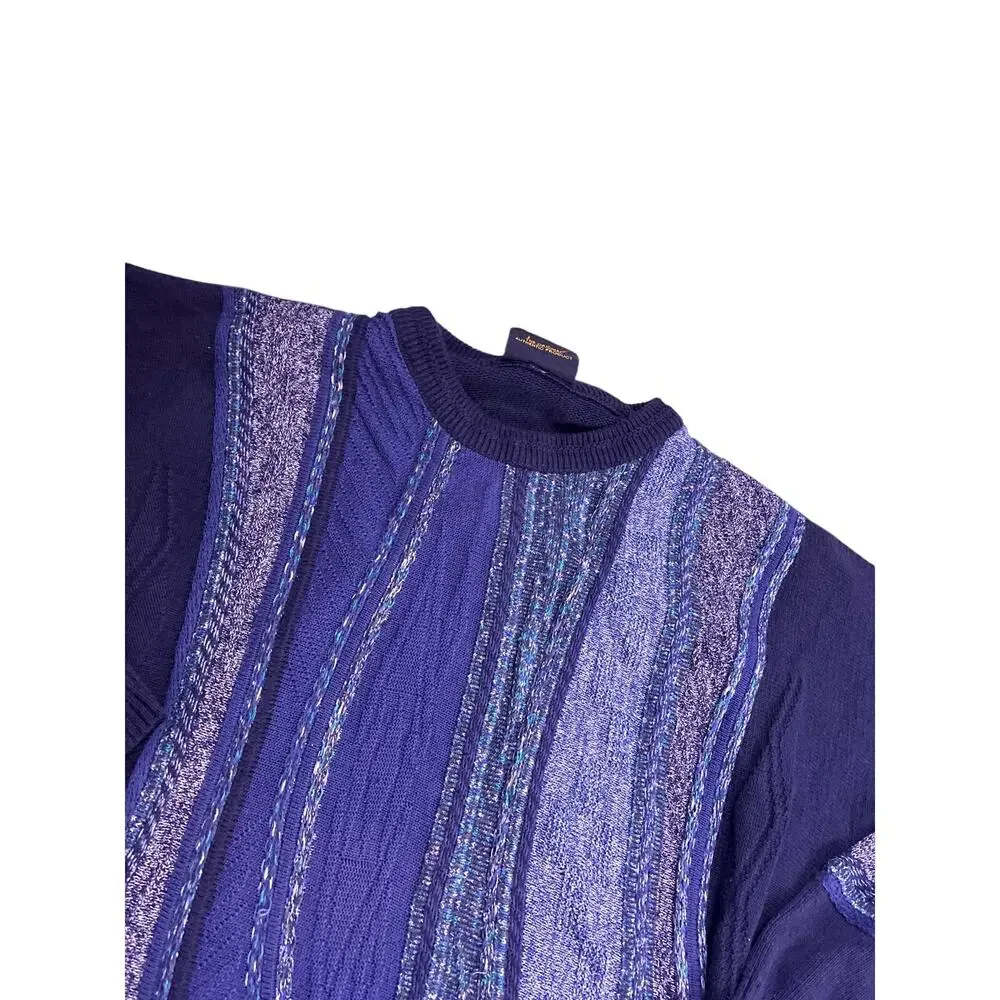 Vintage Coogi Style 3D Knit Crewneck Sweater Mens Large Blue Navy Pullover